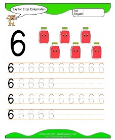 6 Rakamı Çizgi Çalışmaları Çalışma Sayfaları